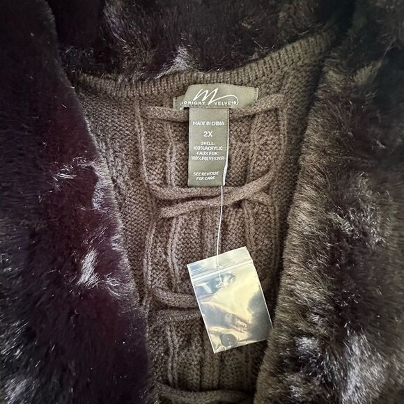 Midnight Velvet Diana Faux Fur-Trimmed Cardigan BLACK 2X‎ NWT - Picture 5 of 6